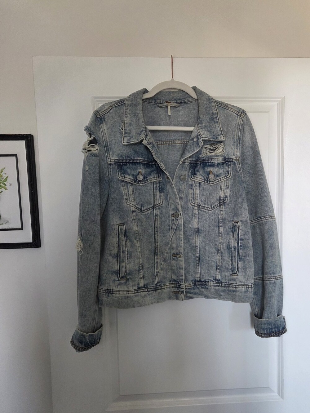Free People Rumors Distressed Jean Jacket Large